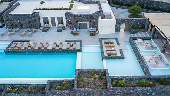 Canaves Oia Epitome - Pool aerial view by Daniel Caspi